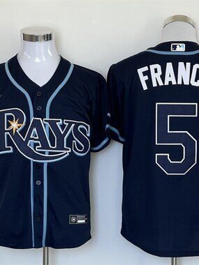 Wander Franco #5 Navy Blue Baseball Jersey - Light Blue Trim